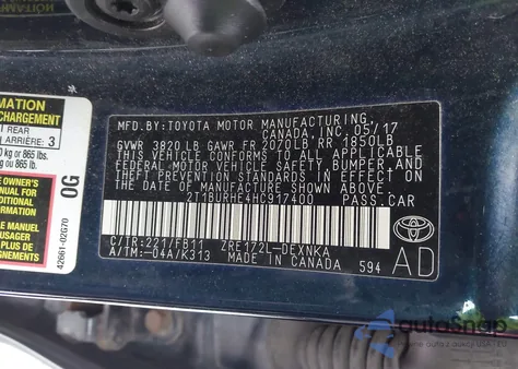 2017 Toyota Corolla Le from USA, damaged, VIN 2T1BURHE4HC917400